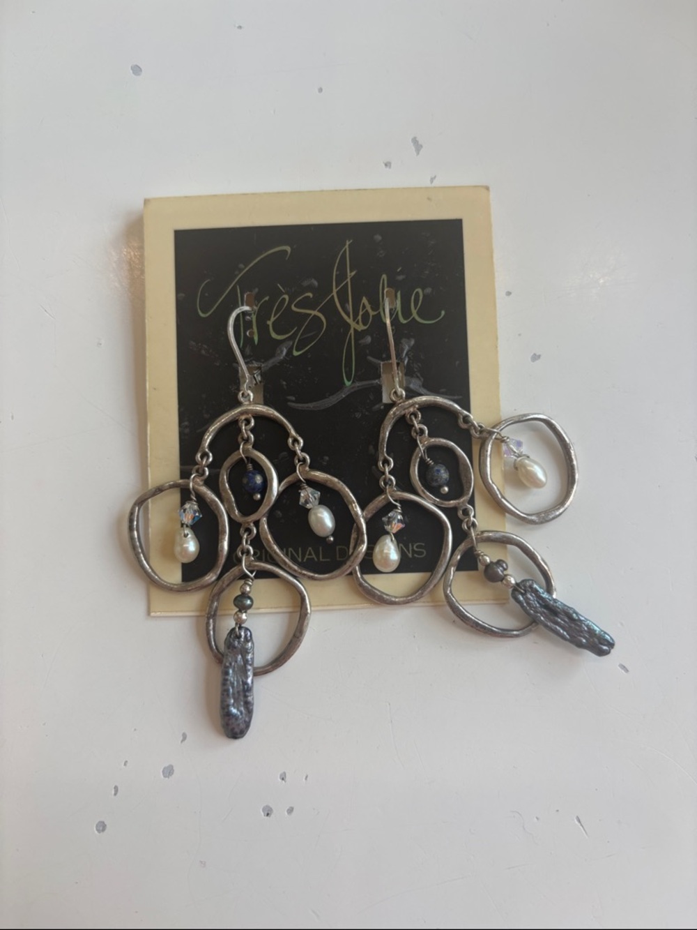 Tres Jolie Firestone Dangle Hoop Earrings with Pearl and Swarovski Bead Accents